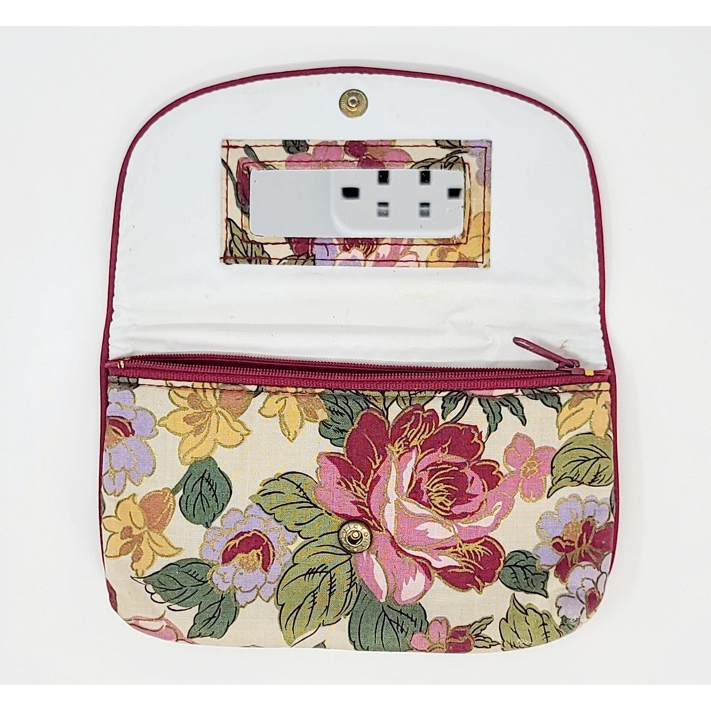 Vintage Gloria Vanderbilt Floral Makeup Bag Women 7in Burgundy Pink Green Pouch - Picture 1 of 4